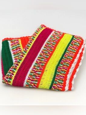 Handmade Crochet Afghan Throw Blanket Boho Retro Stripe 35x53 Vibrant